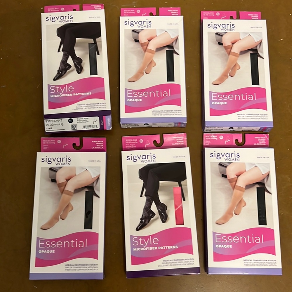 Sigvaris Compression socks, knee highs, thigh highs. Various colors. Size small